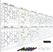 Extra Large 100"x36" White Board Calendar Dry Erase Calendar for Wall 12 Month Planner Big Dry Erase Wall Calendar 2023 Monthly Large Wall Calendar Includes 6 Markers Eraser Push Pins & Mounting Tape