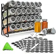 4 Tiers Spice Rack Organizer with 28 Empty Jars Spice Jars,Spice Labels, Shaker Lids, Funnel, Marker Included, Seasoning Organizer Organization set for Countertop Cabinet Kitchen Pantry Cupboard