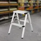 Folding Step Ladder Metal Ladder Stool for Household Work Garage Library