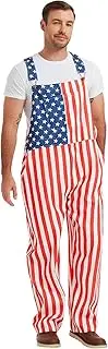 [Aotiooy] Men's American Flag Bib Overalls, 4th of July Patriotic Denim Romper with Adjustable Straps, Independence Day USA Jumpsuit