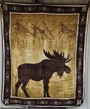 MOOSE STROLL MOUNTAIN TREES OUTDOOR ANIMAL HUNTING QUEEN SIZE BLANKET