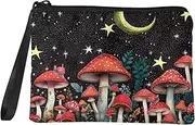 [chaqlin] Coin Purse Change Cash Bag for Womens Travel Cosmetic Bag Small Wallets Pouch with Strap Zipper, Mushroom Moon, One Size, Coin Pouch