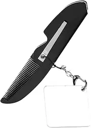Portable Foldable Comb with Keychain and Mirror Compact Travel Beard and Hair Comb for Men Fine Tooth Design Lightweight and Easy to Carry for Go Grooming