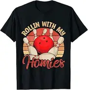 [VidiAmazing] Rollin with My Homies Funny Bowling Bowlers Team Retro ds374 T-Shirt