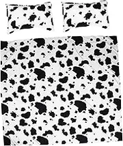 JEWEDECO 3pc Bedding Set North European Style Cow Pattern Quilt Cover Pillowcases Comfortable Breathable
