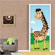 Door Stickers 3D Giraffe Door Sticker Wallpaper for Kids Room Children Room Door Decoration Mural DIY Waterproof Sticker(95x215cm)