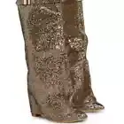 Public Desire" OVER THE TOP " Fold Over Glitter Boots - Gold (Brand new)