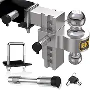 KYX Adjustable Trailer Hitch, 6 Inch Drop/Rise 12500 LBS GTW, Ball Mount Trailer Hitch Fits 2" Receiver, Heavy Duty Dual Ball (2'' X 2-5/16'') Tow Hitch with Anti-Theft Pins Locks for Trucks