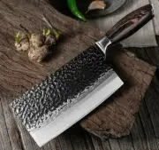 Handmade Cleaver Knife Hammered Forged Steel Wood Handle Butcher Chef Slicing 7"