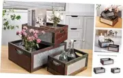 Set of 3 Nesting Wooden Crates, Rustic Wooden Storage Container Boxes with