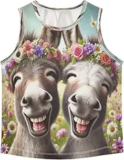 [RPLIFE] Sleeveless Tank Top Shirts for Boys, Athletic Breathable Tank Undershirt for Kids, Cute Donkeys Laughing, 3-15 Y