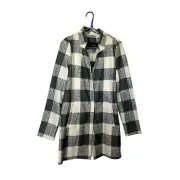 Vero Moda Gray White Buffalo Check Plaid Soft Snap Front Fleece Shirt NWT Small