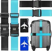 PENGQIMM 6 Pack Luggage Straps With Password Lock Clip - 78" x 2" Adjustable Suitcase Belts and Tags - Non-Slip Travel Accessories for Bags