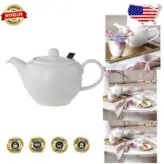 Timeless 44 oz White Teapot with Lid and Filter - Perfect for Special Moments