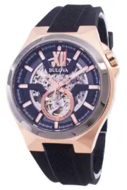 Bulova Classic Black Skeleton Dial Power Reserve 98A177 Automatic Mens Watch