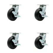 6 Inch Polyolefin Swivel Caster Set with Ball Bearings and Brakes Service Caster