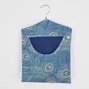 Peg Bag Handmade Blue Peacock Feather Print Lined Laundry Clothes Peg Holder
