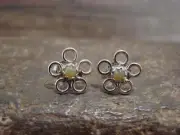 Native American Sterling Silver & Yellow Opal Floral Stud Post Earrings by Ya...