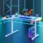 Gaming Desk L Shaped Desk with Led Light, White Computer Desk Carbon Fiber Deskt