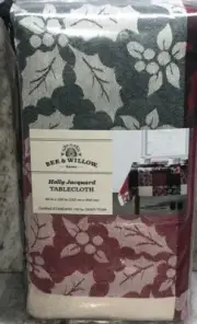 Bee & Willow Holly Jacquard 60”x120”Christmas Holiday Oval/Oblong Tablecloth-NEW