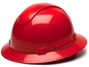 PYRAMEX Full Brim Hard Hat, 4-Point Ratchet Suspension, Red