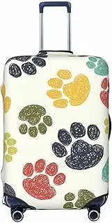 [CADREWY] Cute Colorful Dog Paw Print Travel Suitcase Cover Luggage Protector with Elastic Anti Scratch for Carry On, Black, Medium