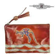 Leather Make Up Vanity Case Australia Aboriginal Art Souvenir River Kangaroo New