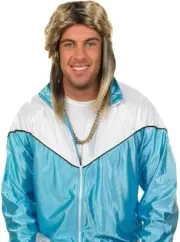 Men`s Blonde Mullet Wig for Adult 1980s Retro Disco Popstar Costume Halloween