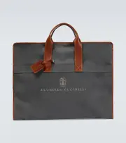 [Brunello Cucinelli] Brunello Cucinelli Leather-trimmed canvas garment bag One Size grey