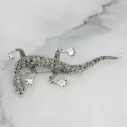 Genuine Sterling Silver 925 Marcasite Lizard Gecko Brooch Pin Vintage Inspired
