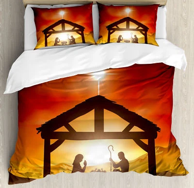 Religious King Size Duvet Cover Set Baby Messiah Nativity with 2 Pillow Shams