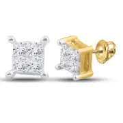 14kt Yellow Gold Womens Princess Diamond Square Cluster Stud Earrings 1/4 C