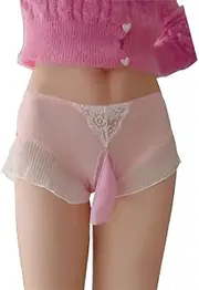 [FASXIR] Sexy Lace Edge Panties Bikini Open Crotch Thong Seamless Breathable Pouch Briefs Underwear for Women Men