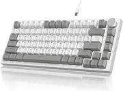 YINDIAO AK820 Mechanical Keyboard with CNC Knob Control,75% ANSI Layout,82Keys Gasket Mount Wired Gaming Keyboard,5 Sound Absorbing Foam,Hot-swappable,White Backlit,for PC,MAC (Grey&White)