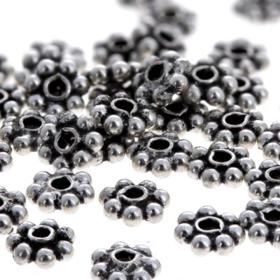 5mm Bali Daisy Beads, Sterling Silver, 50pc, .925 Tiny Spacer Beads, Antiqued