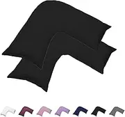 CLOUDPUFF 1000TC Ultra Soft Brushed Microfibre V Shape/Tri/Boomerang Pillowcase Wrinkle, Fade and Stain Resistant with Envelope Closure (2, Black)