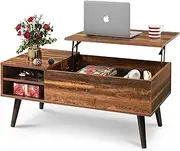 [WLIVE] Wood Lift Top Coffee Table with Hidden Compartment and Adjustable Storage Shelf, Lift Tabletop Dining Table for Home Living Room, Office, Rustic Oak