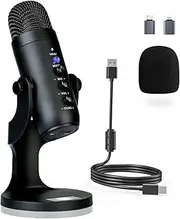 oolong USB Microphone, PC Computer Gaming Streaming Mic with RGB Light, Plug & Play Gaming Microphones for PS 4&5 Headphone Output & Volume Control, Mic Gain Control, Mute Button Vocal (Black)