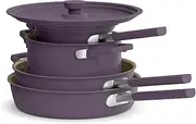 bella 9 Piece StoreMore Cookware Set, Fits-Anywhere™ Kitchenware w EverGood™ Ceramic Nonstick Coating​, Dishwasher & Oven Safe, All Stovetops Compatible, Stackable Design, Cool Touch Handles, Plum
