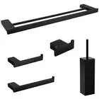 Matt Black Square Towel Rail Rack Bar Toilet Paper Holder Robe Hook Clean Brush