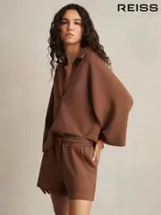 Reiss Toffee Brown Jodie Modal-Blend Interlock Jersey Shorts (F40775) | $180
