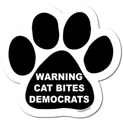 Warning Cat Bites Democrats Pawprint Car Magnet - 5" Paw Print Auto Truck Decal