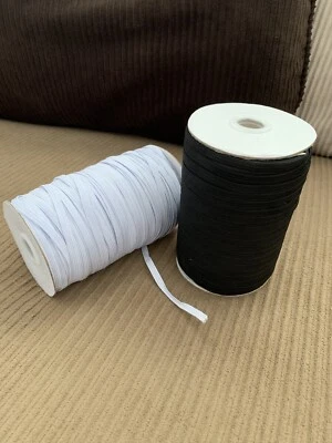 1/4" Elastic Band for sewing, Craft, Mask in Black & White Color 144 Yds x2 Roll
