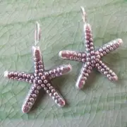 Uniqe dangle earrings handmade Starfish pure silver Karen hill tribe beautiful