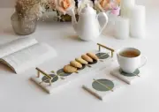 Marble Tray & Coasters Set of 4- Tray with Handle Serveware set for Living Room