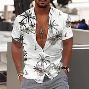 Men's Coconut Tree Aloha Tropical Plants Shirt Summer Hawaiian Shirt Short Sleeve Shirt Turndown Fashion Hawaiian Designer Outdoor Street Casual Light Pink Whi