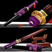 Purple Tanto Damuscus Folded Steel Self-defence Small Knife Sharp Japenese Sword