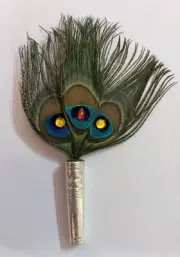 2 Pc 925 Silver Lord Krishna LADDU GOPAL Fan Pankha Pankhi Peacock Feather