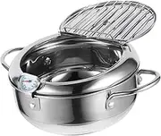 Amosfun 1pc Creative Japanese Style Tempura Frying Pot Non Stick Mini Fryer for Home Use Portable Design for Cooking Without Thermal Oil Simple and Elegant Kitchen Tool