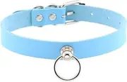 BDSM PU Leather Collar Necklace for Women,O-Ring Adjustable Collar Cosplayer Sex Accessories Master Collars Erotic Neck Cuffs Sexy Collar BDSM Sex Toys(Blue Blau)